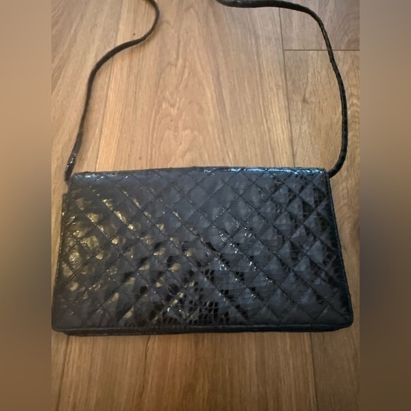 Vintage Saks Fifth Avenue Black Patent Leather Convertible Shoulder Clutch - Picture 2 of 3